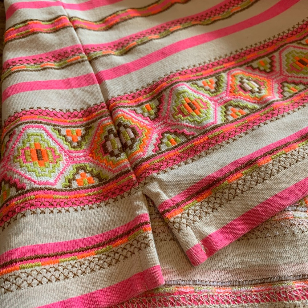 J. Crew Neon Pink Striped Embroidered Top Size Sm - Picture 4 of 5